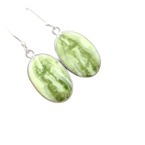Serpentine Solid 925 Sterling Silver Earrings - Picture 2 of 2